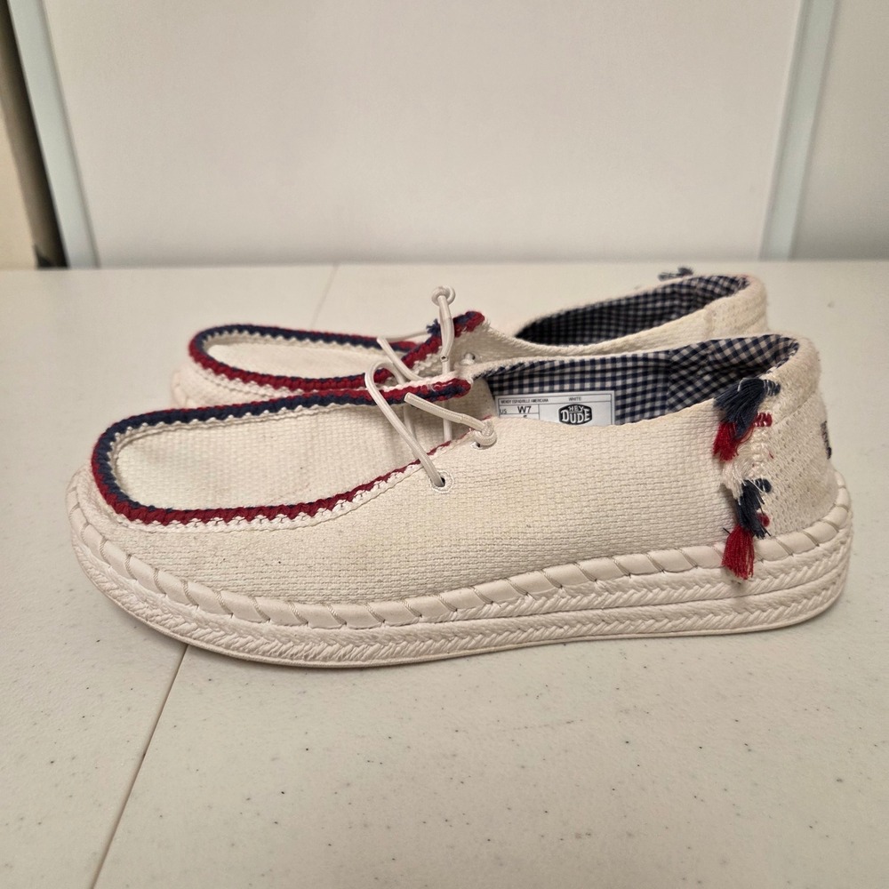 Hey Dude Wendy Espadrille Americana White Loafers Shoes Womens W7 43181-100